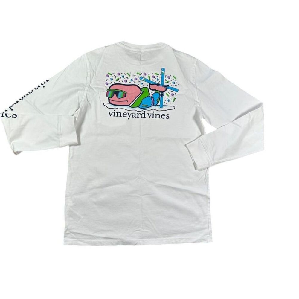 Vineyard Vines  Long Sleeve Whale Graphic T-Shirt White Cotton Casual Summer Tee